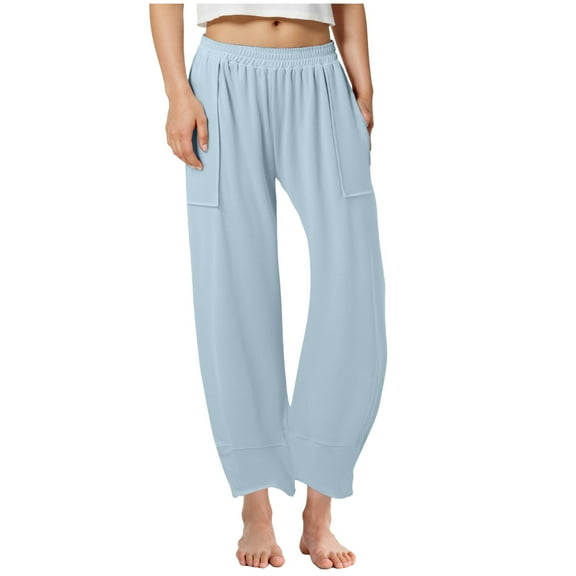 Sopiago Wide Leg Pants for Girls Linen Loose Trousers with Pockets Flowy High Waisted Casual for Kids Sky Blue,8-9 Years