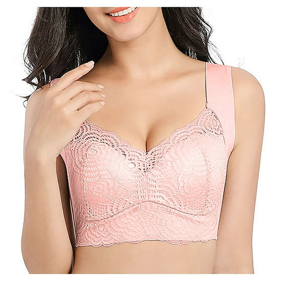 Sopiago Wireless Bras for Women Support Wireless Lace Bra with Stay-in-Place Straps Full-Coverage Pink,4XL