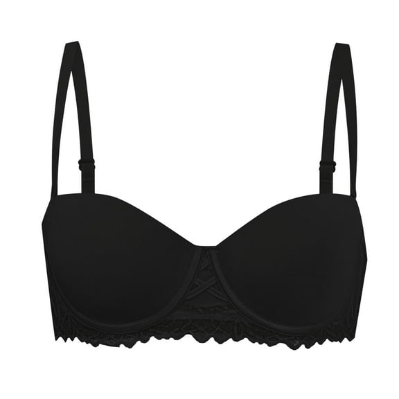 Sopiago Woman Bra Lightly Lined Sexy Lace Demi Underwire Bra Half Cup Padded Push Up Bralette Black,XXL