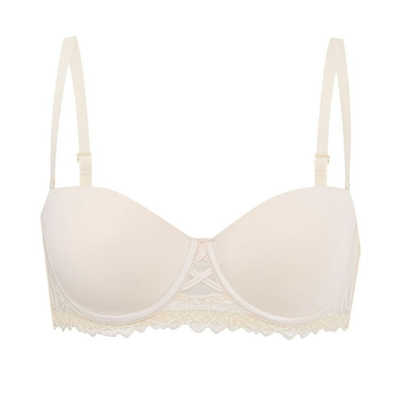 Sopiago Woman's Bras Lightly Lined Sexy Lace Demi Underwire Bra Half Cup Padded Push Up Bralette Beige,L