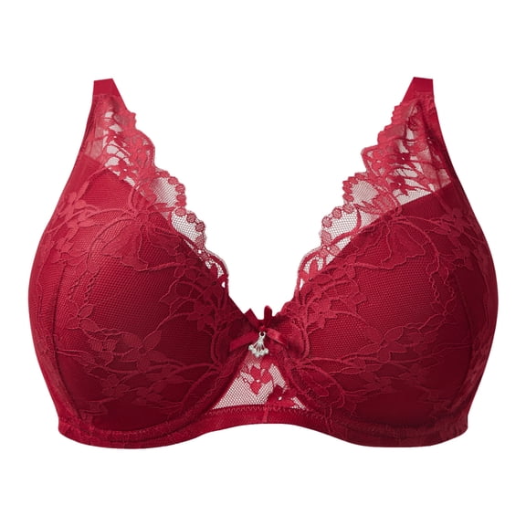 Sopiago Womans Bras Lace Plus Size Lingerie Without Padding Sexy With Steel Rims Comfortable And Breathable Big Chest Small Bra Red,S