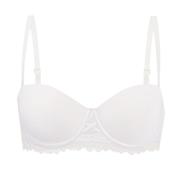 Sopiago Women Bra Lightly Lined Sexy Lace Demi Underwire Bra Half Cup Padded Push Up Bralette White,M