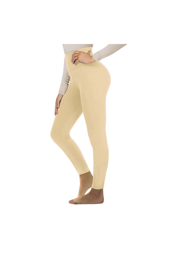 Women Sherpa Lined Leggings Tummy Control Stretch Soft Yoga Pants High Waisted Casual Pants Winter Thick Warm Tights Yellow,L