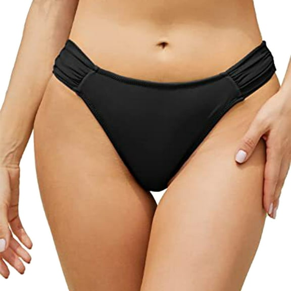Sopiago Women's Bathing Suit Bottoms Full Coverage Ruched Bikini Tankini Bottom for Women Swimsuit Brief Black,XXL