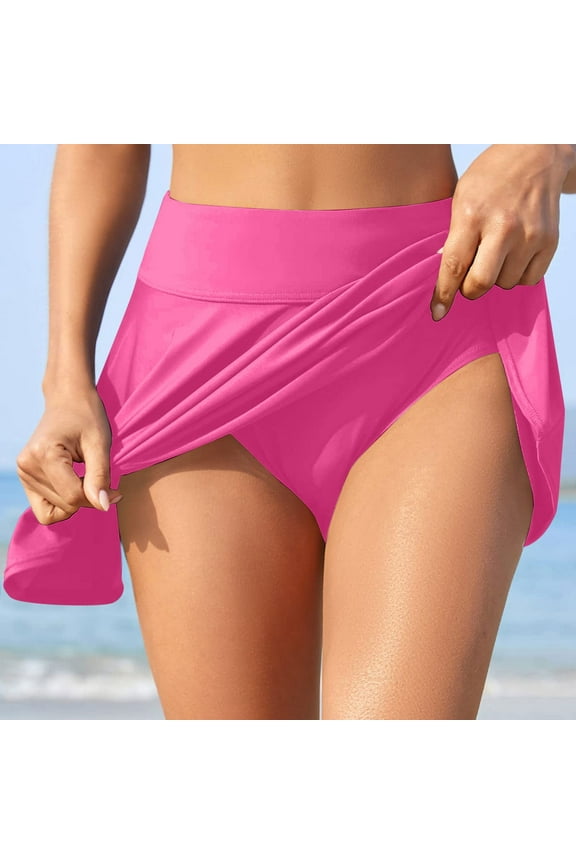 Women's Bathing Suit Bottoms High Waisted Ruffle Tummy Control Tankini Swim Skirts for Women Tummy Control Hot Pink,S