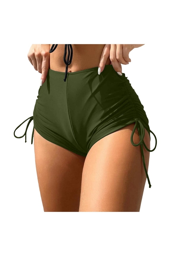 Women's Bikini Bottoms High Waisted Swimsuit Bottoms Tie Side Tummy Control Bathing Suit Bottom for Women Green,XL