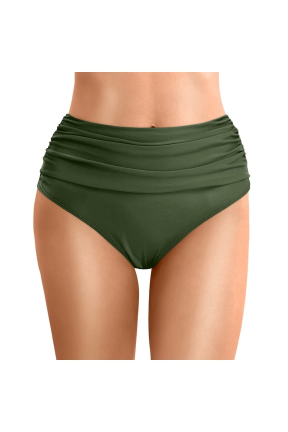 Women's Bikini Bottoms High Waisted Swimsuit Bottoms Tummy Control Ruched Bathing Suit Bottom for Women Swim Bottom Green,XXL