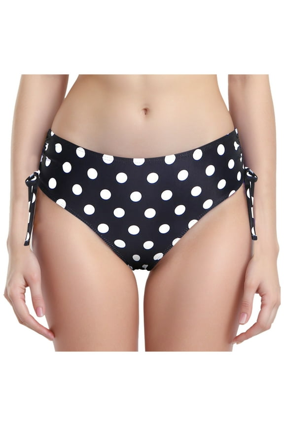 Women's Bikini Bottoms Mid Waist Swim Bottoms Full Coverage Bathing Suit Bottom Side Tied Swimsuit Bottoms for Women Black,XS