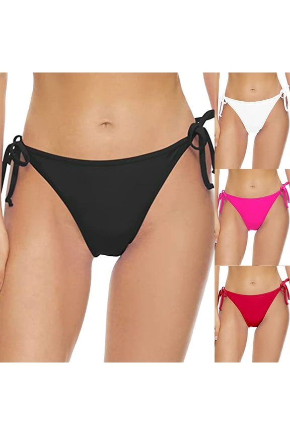 Women's Bikini Bottoms String Swimwear Bottom with Moderate Coverage Low Waist Swimsuit Bottoms for Women Black,XS