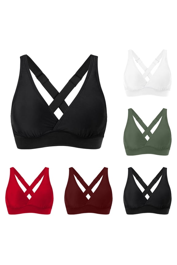 Women's Bikini Tops Sporty Adjustable Wide Straps Bathing Suit Tops for Women Large Bust Criss Cross Back Supportive Swimsuit Tops Only Black,L