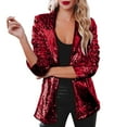 thumbnail image 1 of Sopiago Women's Blazer Sequin Jacket Casual Long Sleeve Glitter Party Shiny Lapel Coat Rave Outerwear Red,M, 1 of 7