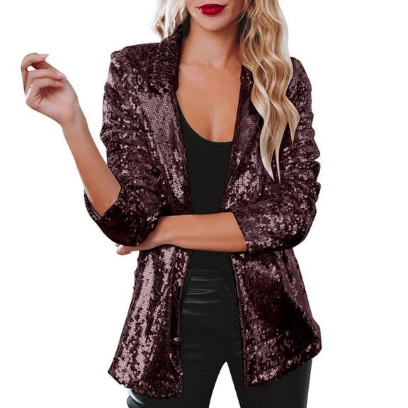 Sopiago Women's Blazer Sequin Shiny Open Front Blazer Evening Party Sparkly Long Sleeve Slim Cardigan Coat Jacket ,L