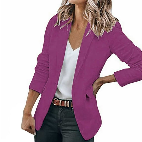 Sopiago Women's Blazer Solid Casual Office Work Long Sleeve Open Front Blazer Jacket Purple,3XL
