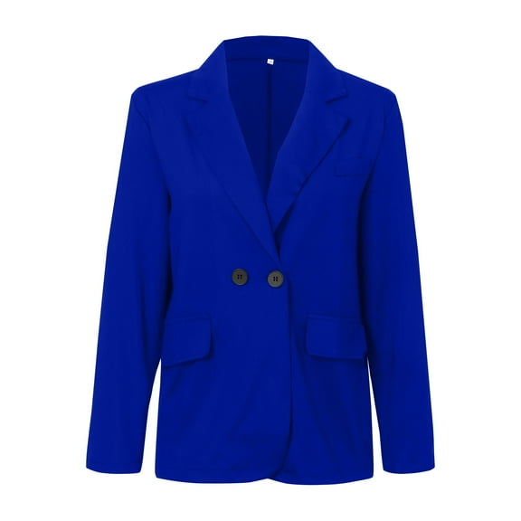 Sopiago Women's Blazers Business Casual Lightweight Suit - Long Sleeve Slim Fit Work Office Jacket with Pockets Blue,L