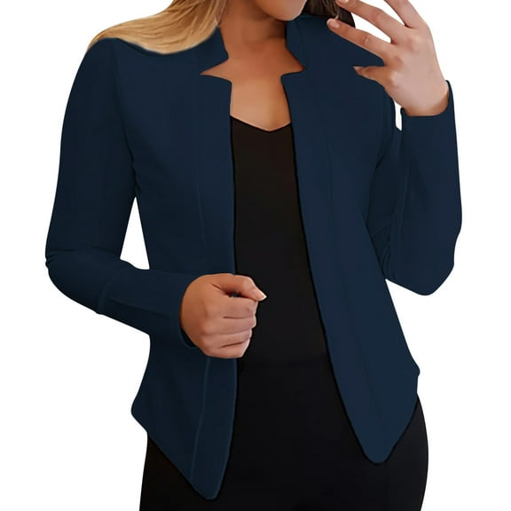 Sopiago Women's Blazers Lapel Open Front Long Sleeve Work Office Jackets Blazer Women Plus Size Solid Color Winter Outerwear Suit Jacket Navy,S