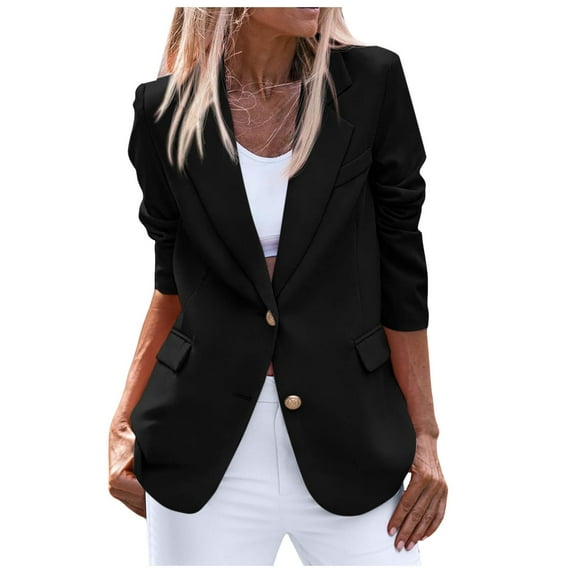 Sopiago Women's Business Casual Blazer Long Sleeve Notch Lapel Trendy Work Office Blazer Jackets Outerwear Black,L