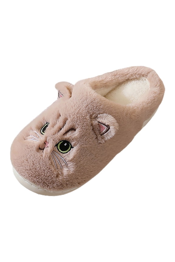 Women's Cartoon Cat Cotton Slippers, Winter Indoor Outdoor Slippers Women Brown,6.5