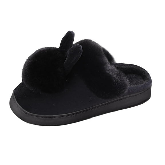 Sopiago Women's Cartoon Rabbit Ears Cotton Slippers Winter Indoor Outdoor Slippers for Women Black,8.5-9