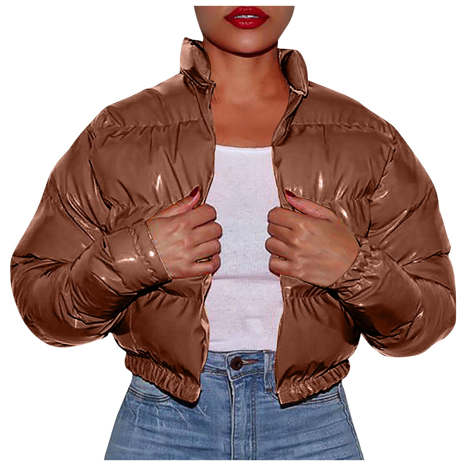 【⭐︎】Stand Collar  Zip Short Jacket Women's Standing Collar Full Zip up Short Bomber Jacket