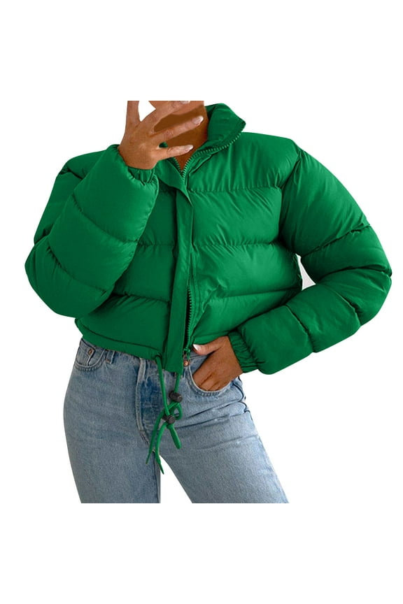 Women' s Cropped Quilted Lightweight Puffer Jackets Outerwear Coats Green,M