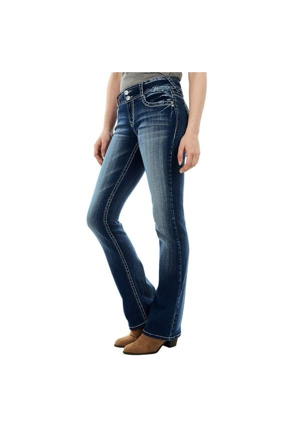 Women's Curvy Bootcut Super High Rise Jeans, Double Button Closure Blue,2XL