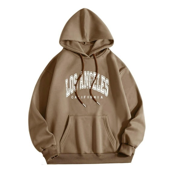 Sopiago Women's Cute Hoodies Graphic Preppy Sweatshirts for Teen Girls Long Sleeve Pullovers Fall Outfits with Pockets Brown,XL