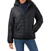 SOPIAGO Women's Hooded Puffer Jacket Lightweight Quilted Padded Coat Zip-up Winter Warm Black,3XL