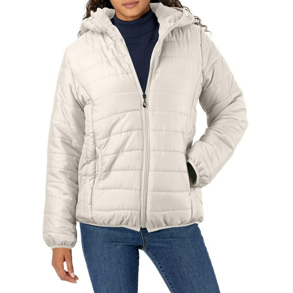 Sopiago Women's Hooded Puffer Jacket Lightweight Quilted Padded Coat Zip-up Winter Warm White,2XL