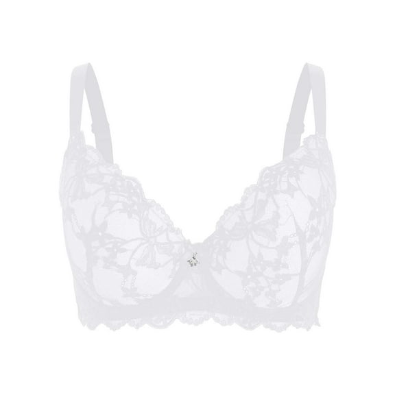Sopiago Women's Lace Bra Sexy Sheer Balconette See Through Underwire Everyday Bras for Women Wireless White,110CD