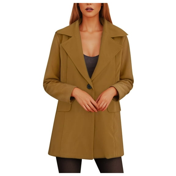 Sopiago Women's Long Blazer Jackets Long Sleeve Lapel Pockets Loose Fit Work Casual Blazers for Women Yellow,2XL