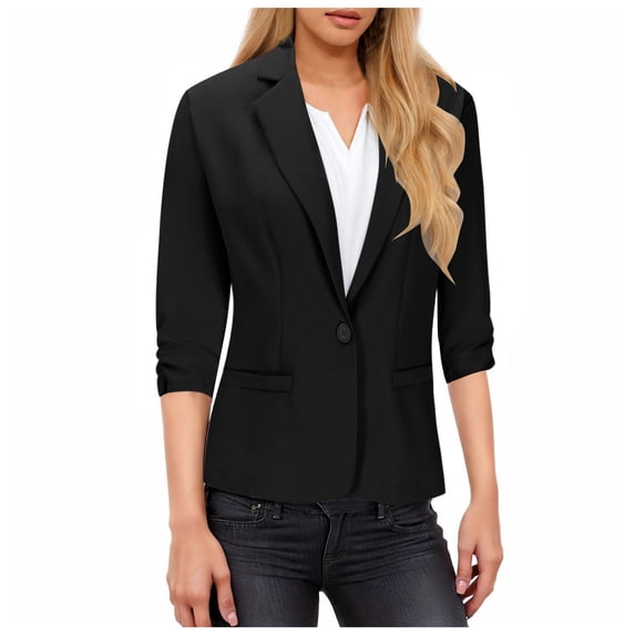 Sopiago Women's One Button Blazer Business Suit Jackets With Flattering Fit Black,S