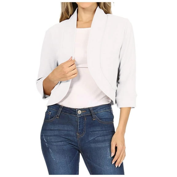 Sopiago Women's Open Front Office Work Business Blazer Casual Lightweight Crop Suit Blazer Women White,M