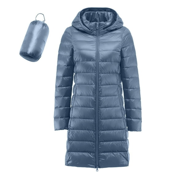 Sopiago Women's Packable Puffer Jacket Lightweight Winter Warm Long Quilted Hooded Puffer Coat Women Blue,XL