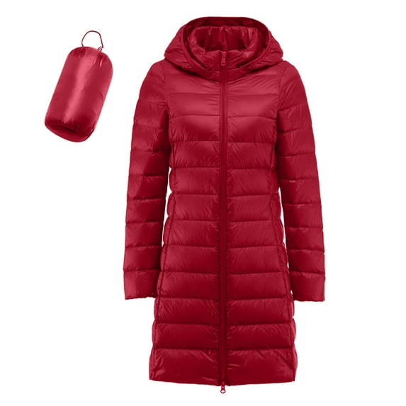 Sopiago Women's Packable Puffer Jacket Lightweight Winter Warm Long Quilted Hooded Puffer Coat Women Red,M