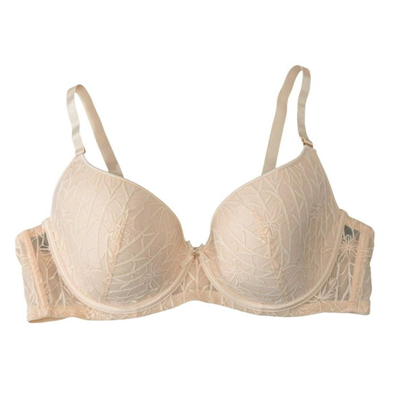 Sopiago Women's Push Up Lace Bra Demi Padded 1 Cup Lift Up Bras Soft Lace Sexy Bras for Women No Underwire Beige,M