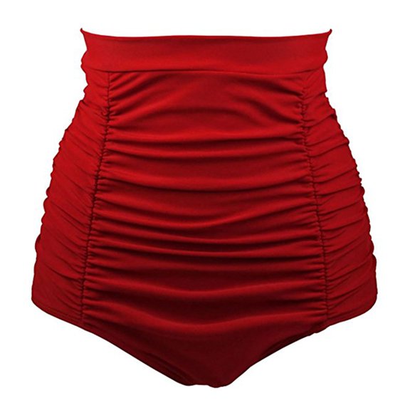 Sopiago Women's Ruched High Waisted Bikini Bottom Retro Vintage Bathing Suit Bottom for Women Swim Short Tankinis Red,L