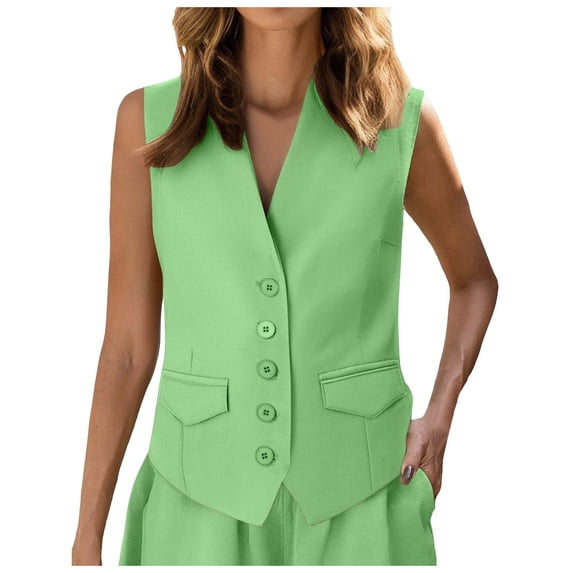 Sopiago Women's Sleeveless Blazer Vest Single Breasted Fashion Casual Open Front Work Vest Tops Outwear With Pockets Light Green,S