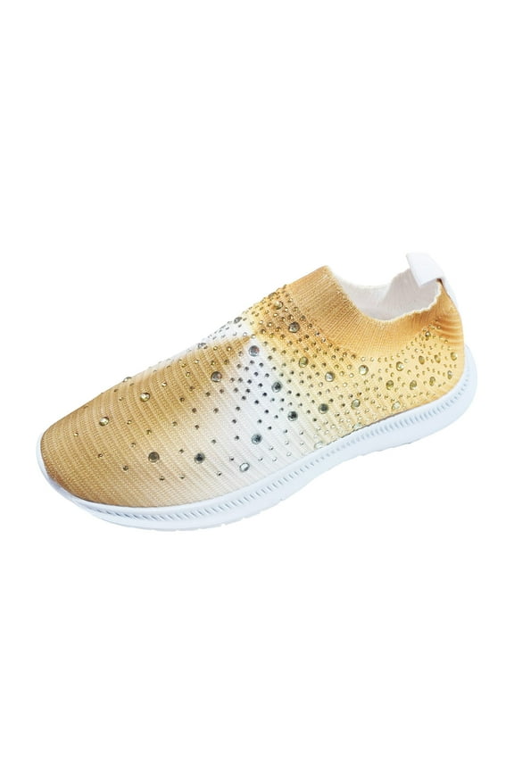 Women's Slip on Sneakers Womens Walking Shoes Breathable Mesh Sneakers Slip On Comfort Shoes Yellow,42