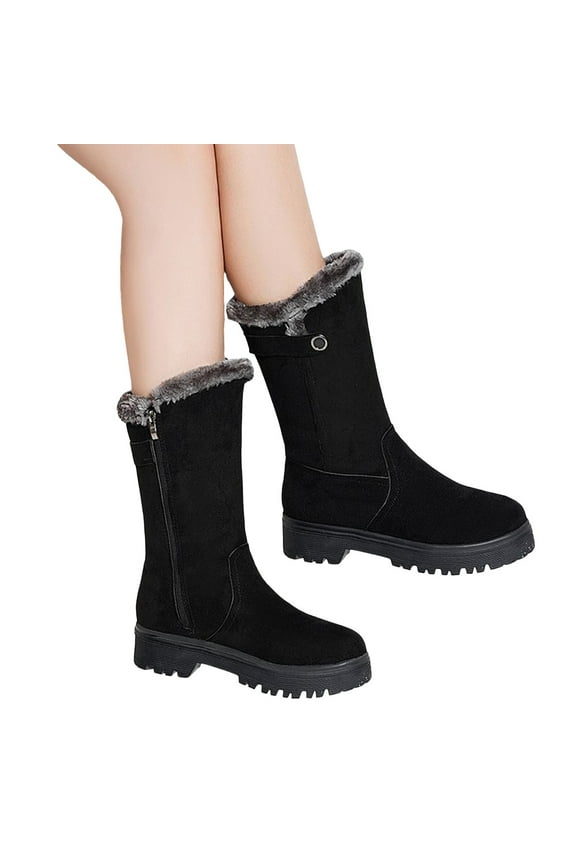 Women's Snow Boots Anti-Slip Waterproof Zip Up Winter Boots for Women Black,8