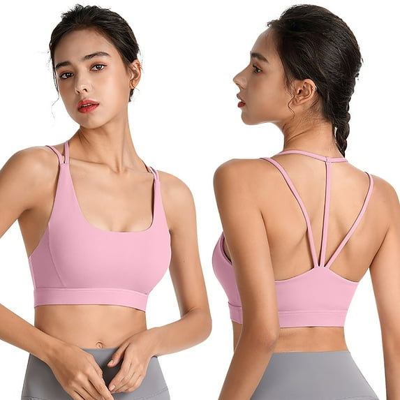 Sopiago Women's Solid Color Seamless Thin Belt Thin Elastic Casual Bottom Bra Yoga Underwear Pink,L