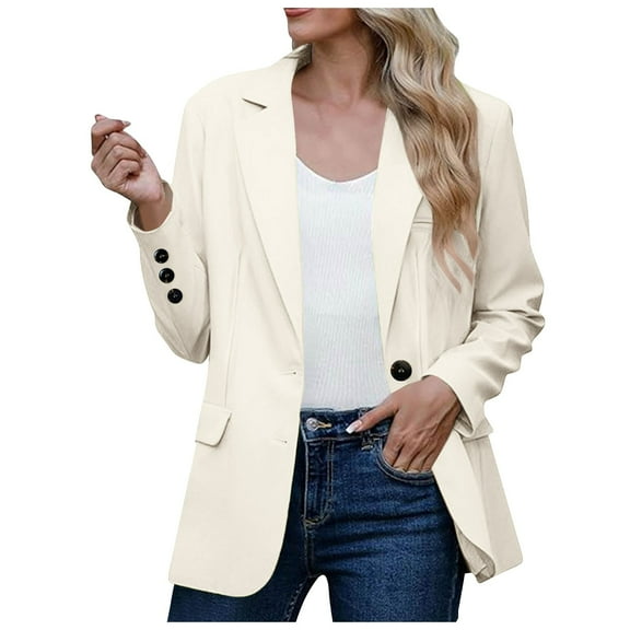 Sopiago Women's Suit Jacket Bussiness Casual Open Front Long Sleeve Blazers Work Office Button Lapel Blazers for Women Beige,M