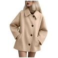 thumbnail image 1 of Sopiago Women's Wool Coat Classic Notch Lapel Blazer Jackets Single Oversized Fall Winter Outerwear Peacoat Womens Coat Khaki,M, 1 of 5