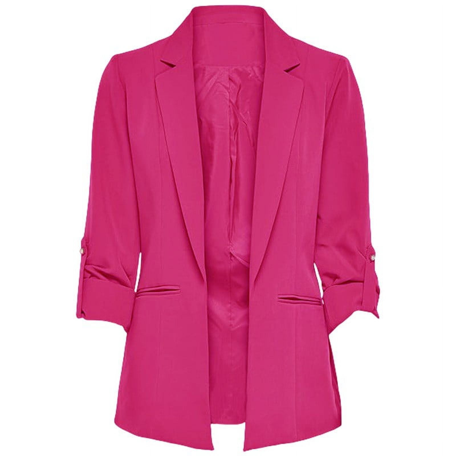 Women's Lightweight Linen Blazer – 3/4 Sleeve, Ruched Sleeves, Open Front Cardigan Style With Pocket