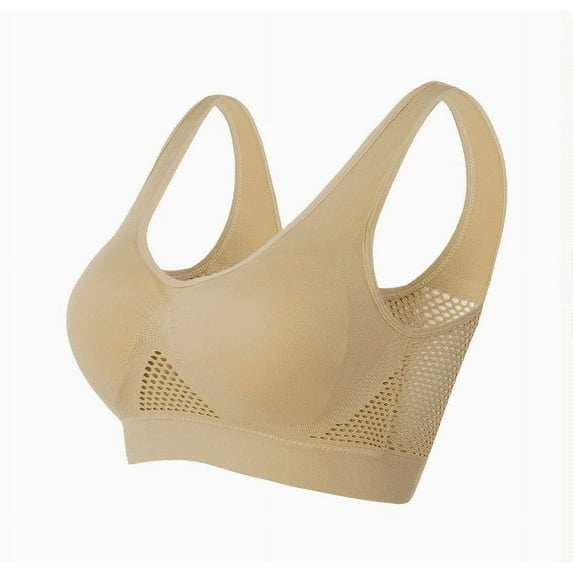 Sopiago Womens Bras Wireless Easy Underarm-smoothing With Seamless Stretch Wireless Lightly Lined Comfort Bra Beige,3XL