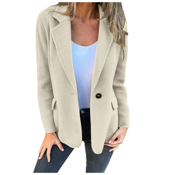 Sopiago Womens Casual Blazer Fashion Long Sleeve Open Front Work Office Suit Jackets for Women Beige,XL
