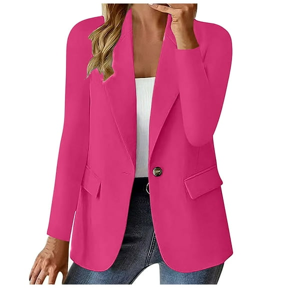Sopiago Womens Casual Blazer Jacket Long Sleeve Open Front Work Office Blazer Lapel Button Work Jacket for Women Hot Pink,L