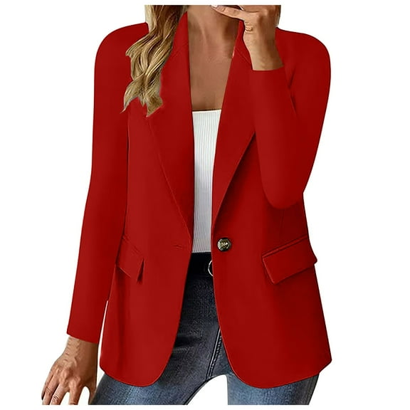 Sopiago Womens Blazer Notched Lapel Pockets Button Work Office Suit Jacket for Women Watermelon Red,XL