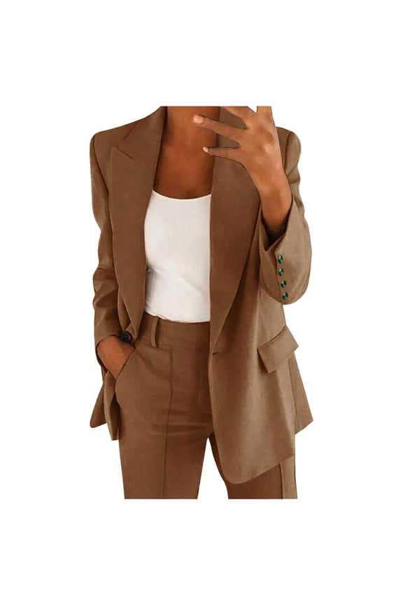 Women's Casual Lightweight Blazer Jacket Suits Long Sleeve Lapel Blazer Women Coffee,S
