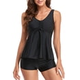 thumbnail image 1 of Sopiago Womens Plus Size Two-Piece Bathing Suits Ruffle Tankini Top with Boyshorts Tummy Control Swimsuits for Women Black,S, 1 of 6