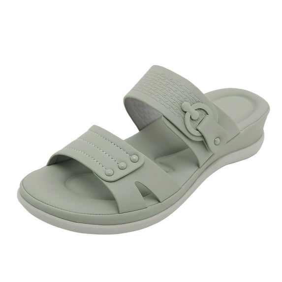 Sopiago Womens Sandals Flat Sandals Comfortable Leather Beach Sandals Cork Footbed Vacation Essentials Slides for Women Footwear Green,7